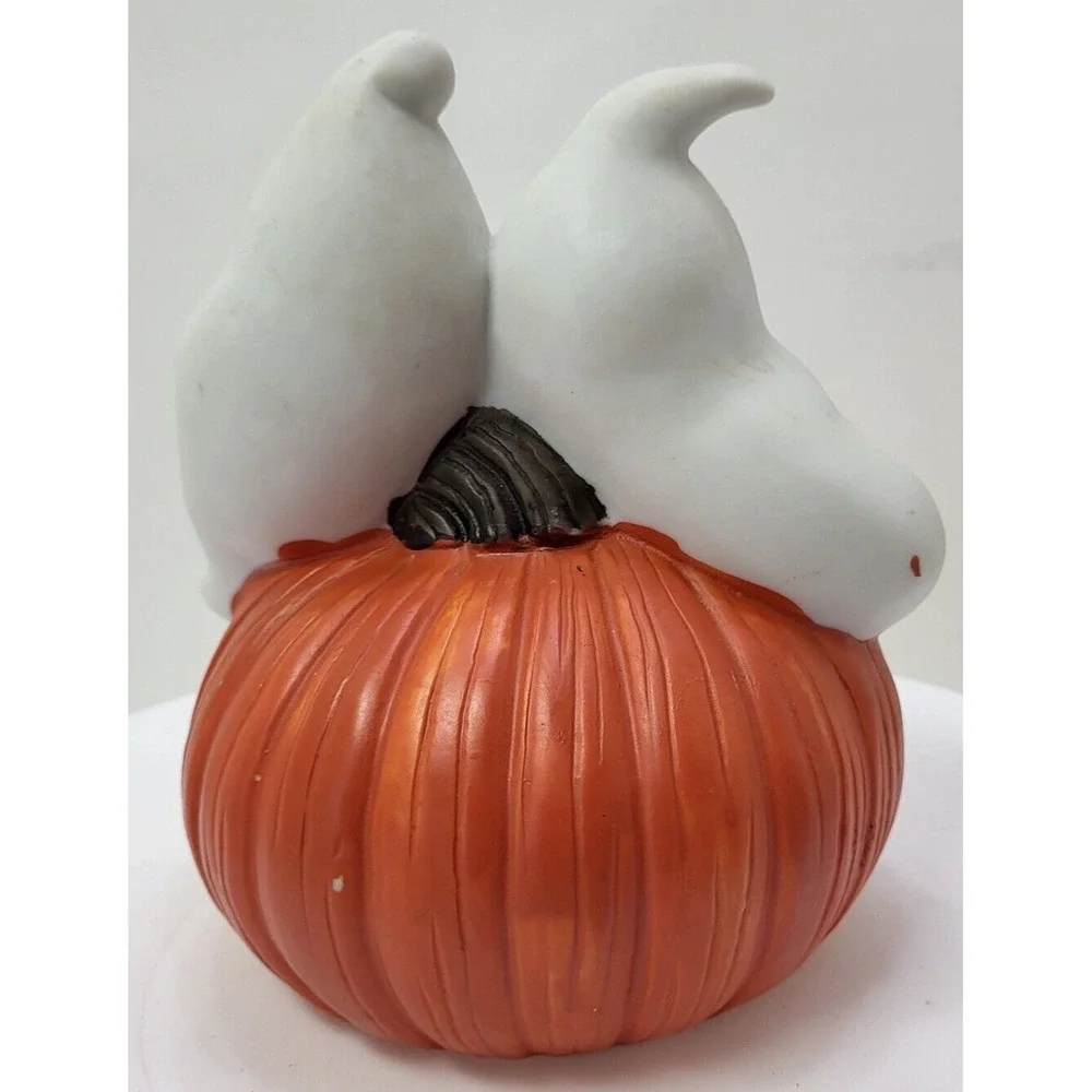 Halloween Ceramic Jack-o-lantern Ghosts Pumpkin Hand Painted Mold Music Box Vtg
